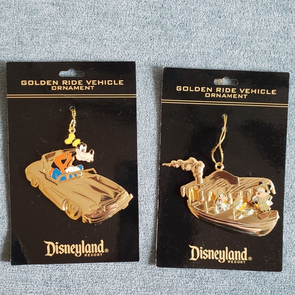 Disneyland 50th Anniversary Golden Ride Vehicle Ornaments